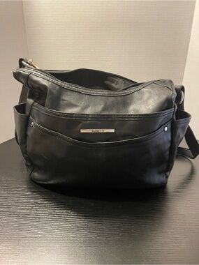 Rosetti Black Faux Leather Hobo Bag with Front Pocket